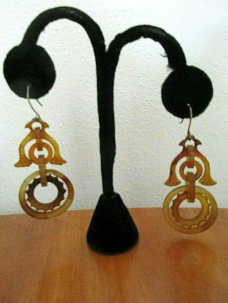 Antique 1880s Victorian Carved Horn Dangle Earrings