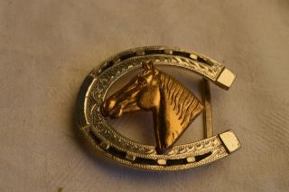 Vintage Irvine Jachens Sterling Silver Horseshoe Gold Horse Belt Buckle Western