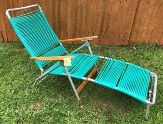 Vtg Telescope Teal Green Aluminum Chaise Lounge Folding Lawn Beach Patio Chair