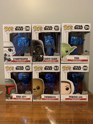 Star Wars Celebration 2019 Chicago Funko Pop Exclusive Blue Chrome Set Of 6 Rare