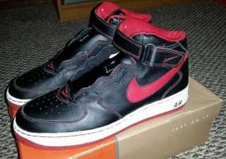 Vtg Rare 2001 Nike Air Force 1 Mid B Black & Red Sneakers - Size 11.  5 - Made On 9/11