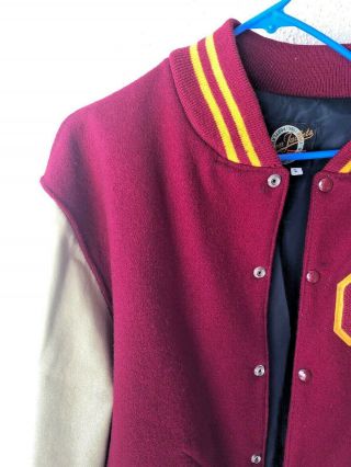 USC Trojans Varsity Letterman Wool Leather Jacket Sewn Logo Vintage DEHEN LARGE 2