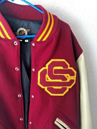 USC Trojans Varsity Letterman Wool Leather Jacket Sewn Logo Vintage DEHEN LARGE 3