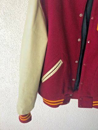 USC Trojans Varsity Letterman Wool Leather Jacket Sewn Logo Vintage DEHEN LARGE 4