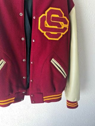 USC Trojans Varsity Letterman Wool Leather Jacket Sewn Logo Vintage DEHEN LARGE 5