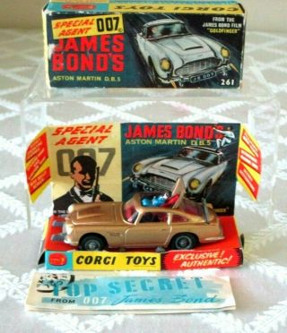1965 - Corgi 261 - James Bond Oo7 - Goldfinger Aston Martin - W Box - Rare Vintage Toy