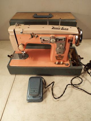 Vintage Long Life Deluxe Pink Sewing Machine Zig Zag 105 Japan - Electric - 1959