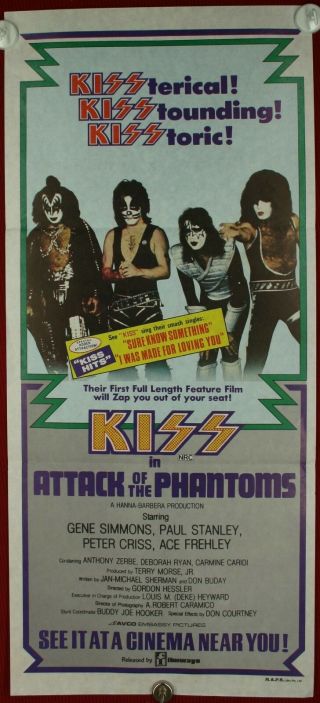 Vintage 1978 Kiss In " Attack Of The Phantoms " Australian Daybill Poster