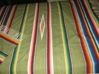 Lg 90x63 Vintage Wool Reversible Camp Blanket With Stylized Indian Design