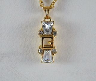Vintage Givenchy Bijoux " G " Logo Pendant Gold Tone Rhinestone 01288003