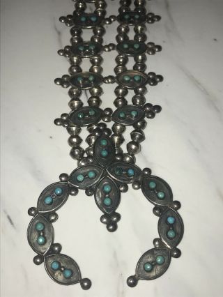 Vintage Sterling Silver & Turquoise Squash Blossom Necklace