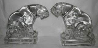 Vintage Mid Century Martinsville Glass Tiger Bookends Large & Heavy