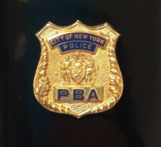 Vintage Gold Nypd Police Benevolent Association (pba) Encased Mini Shield Plaque