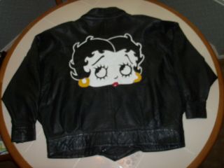 Betty Boop Vintage Womens California Leathers Black Bomber Jacket Coat Size Xl