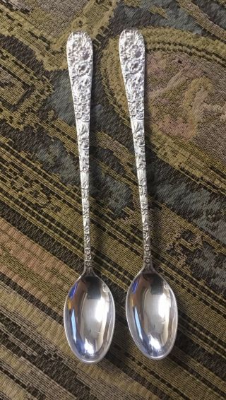 2 Stieff Rose Sterling Silver Rose Ice Tea Spoons 7 3/8 " Long