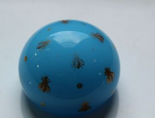 Vintage Baccarat French Opaline Gold Gilt Bees Blue Glass Paperweight