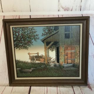 Signed Hargrove Painting Americana Old Buggy Wagon And Vintage Farm Barn