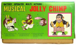 Vintage Daishin Japan Jolly Chimp Toy Story Monkey w/Inserts Tags & Box 10