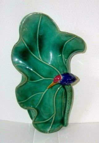 Vintage Majolica Gorgeous Ceramic Wall Pocket Vase Art Nouveau Bird Leaf Marked