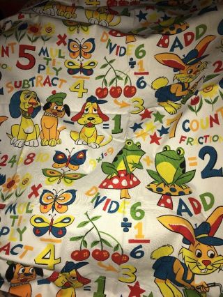 Vintage Childs Math Mathematical Curtains Fabric Crafts Animals Frogs Mcm Cherry