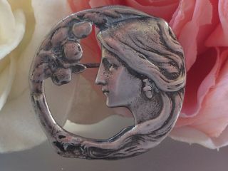 Antique Unmarked Sterling Silver Art Nouveau Brooch Pendant Lady Acorn Fruit