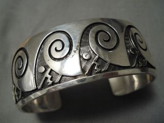 Wide Long Waving Vintage Hopi Navajo Sterling Silver Bracelet Old