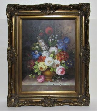 Vintage Floral Still Life Oil Painting Artist: A.  Nancy Ornate Frame