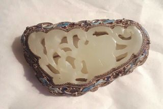 Vintage Chinese White Mutton Fat Jade,  Gold Gilt 925 Sterling Silver,  Colorful
