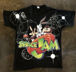 Vintage Space Jam 1996 Freeze Warner Bros T Shirt Looney Tunes Sz L Back Graphic