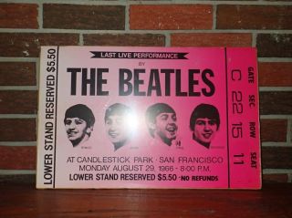 Vintage The Beatles Ticket Stub Poster From Last Concert In Us