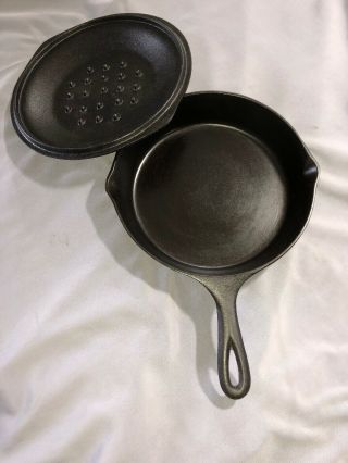 Lodge 3 Notch 6 Cast Iron Skillet With Lid And Heat Ring - Vintage