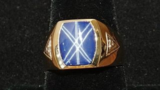 Vintage Emc Adm 14k Yellow Gold Blue Star Sapphire Ring W/diamond Accents