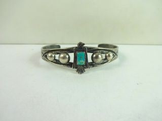 Vintage Sterling Silver Fred Harvey Era Thunderbird Hollow Bead Bracelet 4.  75 "