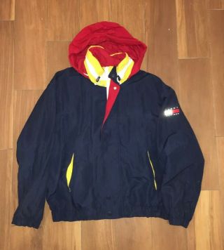 Vintage 90s Tommy Hilfiger Windbreaker Jacket Sailing Big Flag Sleeve Sz Large