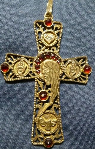 Vintage 900 Silver Bohemian Rose Cut Garnet Cross Pendant