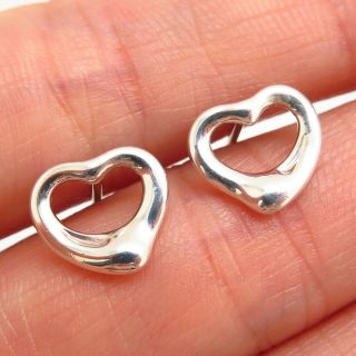 Tiffany & Co.  Elsa Peretti 925 Sterling Silver Designer Open Heart Stud Earrings