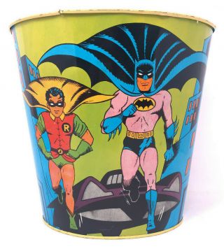 Vintage 1966 Batman And Robin Trash Garbage Can Chein Co