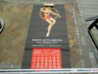Vintage 1943 Pin Up / Poster Girl Calendar; " Reeds Auto Service "