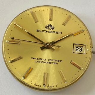 Vintage 1970’s Swiss Bucherer Automatic Wrist Watch Movement With Dial & Hands.