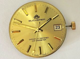 VINTAGE 1970’s SWISS BUCHERER AUTOMATIC WRIST WATCH MOVEMENT WITH DIAL & HANDS. 3