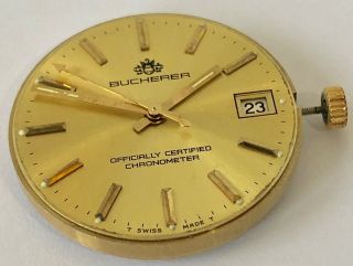 VINTAGE 1970’s SWISS BUCHERER AUTOMATIC WRIST WATCH MOVEMENT WITH DIAL & HANDS. 4