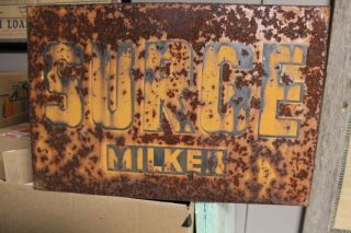 Vintage Surge Milker Tin Advertising Sign Rusty Crusty Patina Dairy Ag