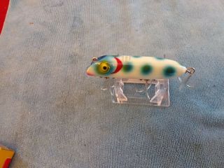 SOUTH BEND BASS ORENO 973 WHITE SPOTTED WOODEN LURE 7
