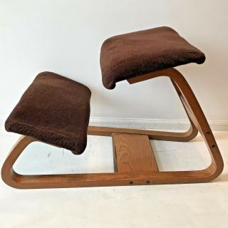 Vintage Mcm Bent Oak Wood Brown Kneeling Desk Chair Ergonomic Office Starshine