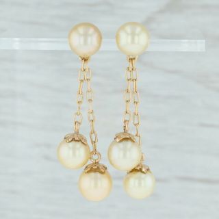 Cultured Pearl Dangle Earrings - 18k Yellow Gold Golden Pearls Vintage