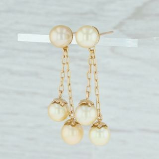 Cultured Pearl Dangle Earrings - 18k Yellow Gold Golden Pearls Vintage 2