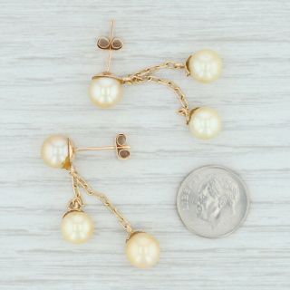 Cultured Pearl Dangle Earrings - 18k Yellow Gold Golden Pearls Vintage 4