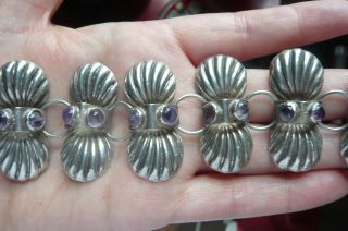 Heavy Vintage Mexican Silver And Amethyst Bracelet 51 Grams