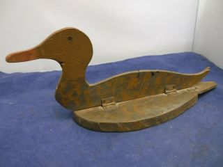 Early Vintage Handmade Wooden Folding Hand Painted Duck Decoy - Unsigned - Mallard?