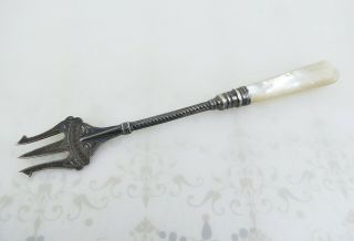Sterling Silver Mother Of Pearl Very Ornate Trident Fork English 1906 G E Walton
